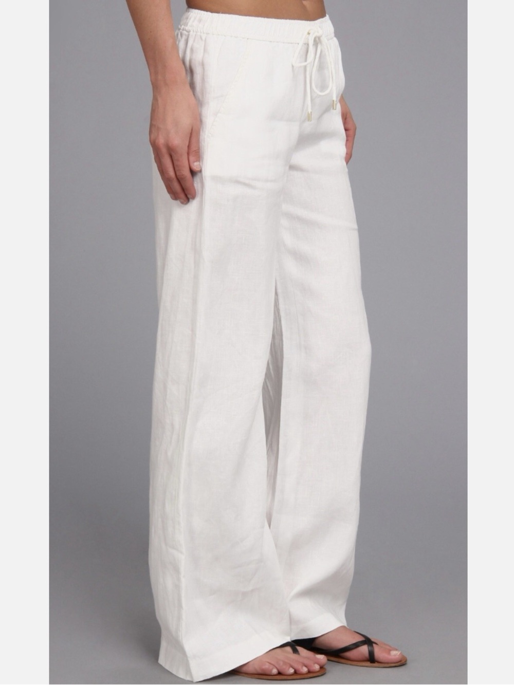 MICHAEL KORS White Linen Wide Leg Pull On Pants Elasticated Drawstring Waist NWT